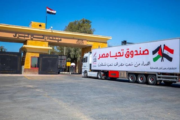 وصول قافلة صندوق تحيا مصر إلى ميناء رفح لتوصيل المساعدات إلى غزة
