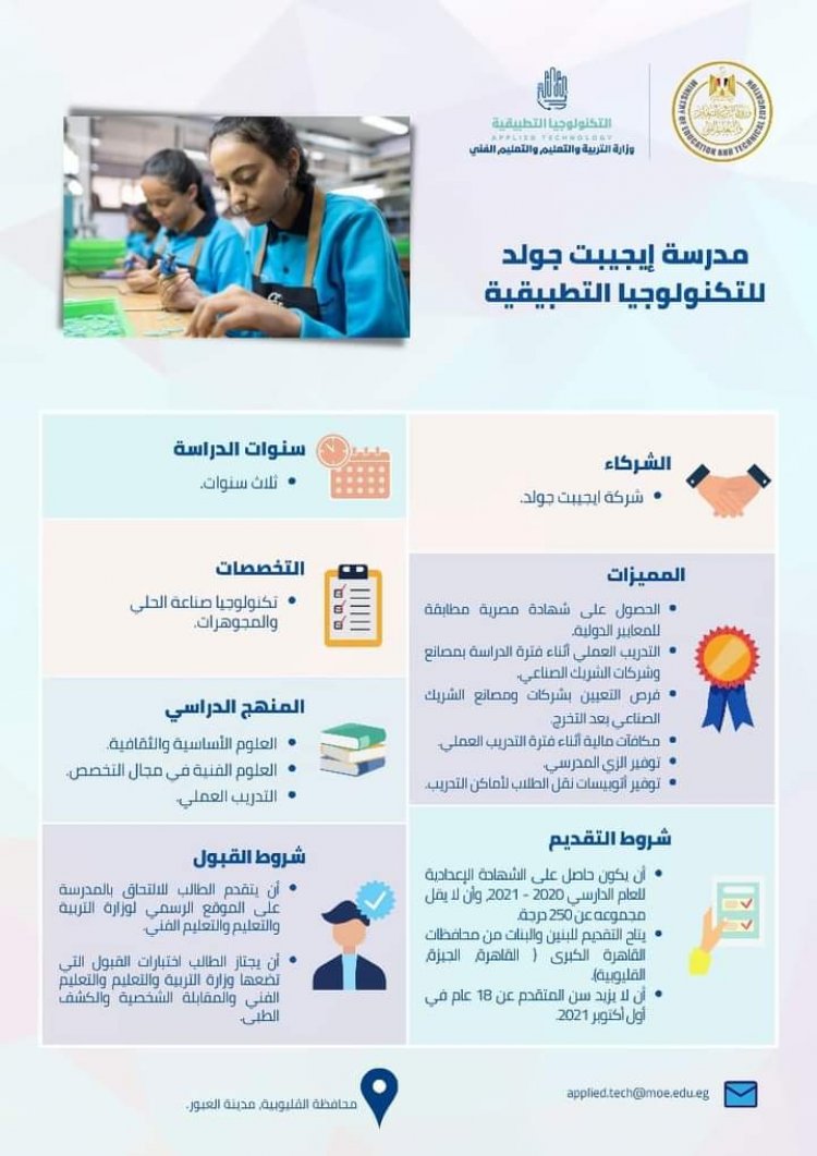 تعرف على شروط الالتحاق بمدارس التكنولوجيا التطبيقية للطلاب الحاصلين على الشهادة الإعدادية للعام الدراسي 2020-2021