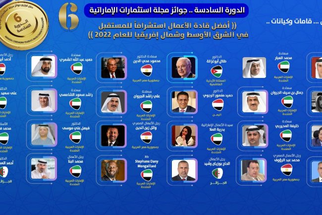 45 شخصية قيادية تحصد جوائز أفضل قادة الأعمال في الشرق الأوسط وشمال إفريقيا للعام 2022